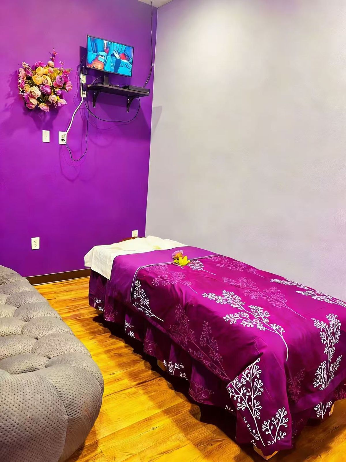 Prepared massage table at Violet Spa