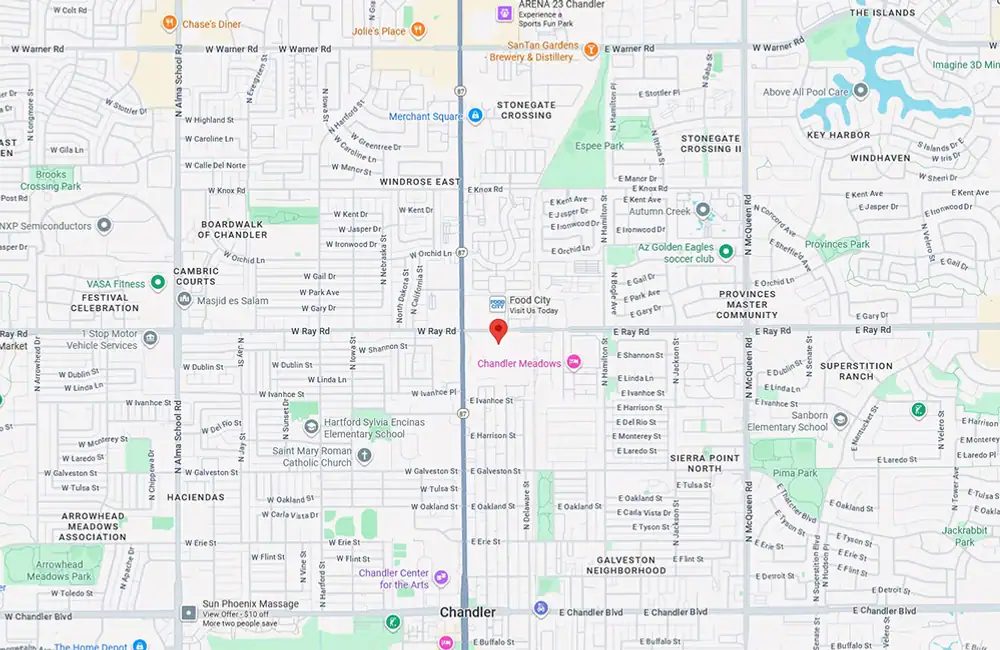 Map showing Violet Spa near East Ray Road in Chandler